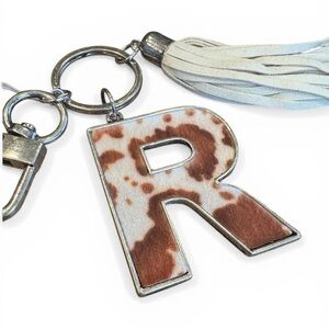 Initial 'R' Cowhide Tassel Keychain